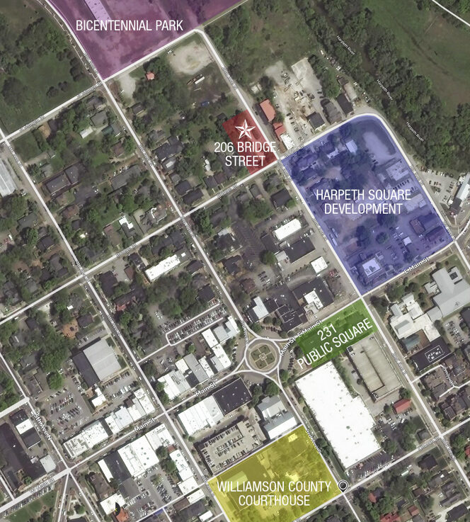 Map of 206 Bridge Street in downtown Franklin